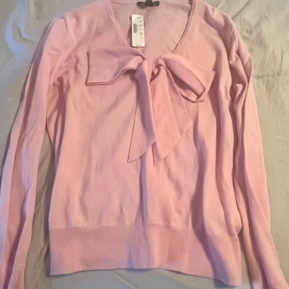 J. Crew Light Pink V-Neck Sweater with Bow